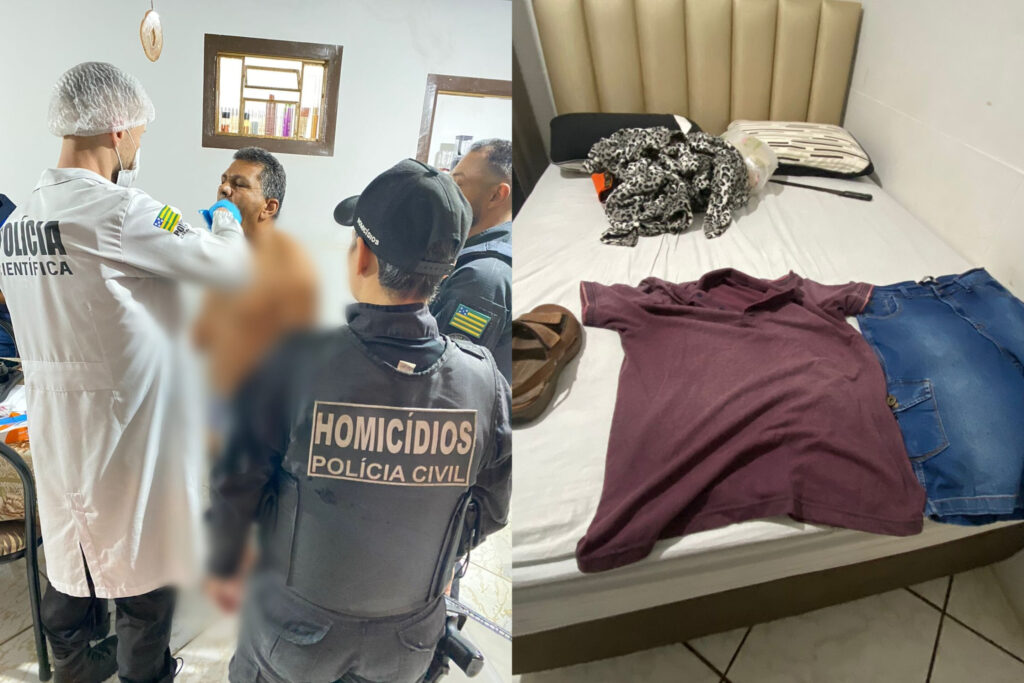 Roupas e calçado que o autor usava no dia do crime apreendidas. Foto: Reprodução PCGO 