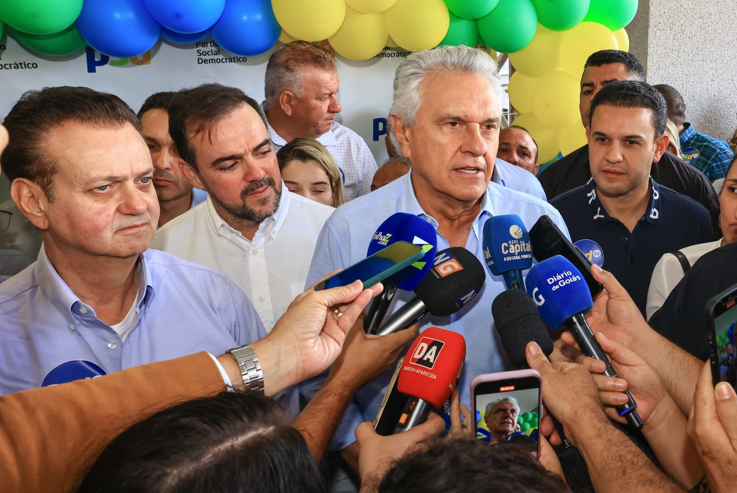Ronaldo Caiado participa do ato de filiação de Gustavo Mendanha ao PSD, em evento que reuniu aliados da base governista (Foto: União Brasil)