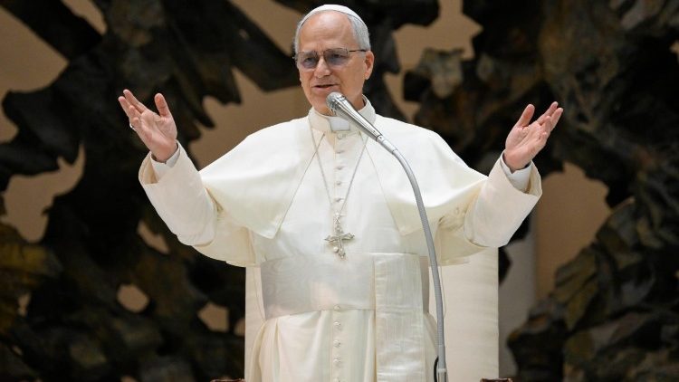 Papa Leão XIV durante a Audiência Geral desta quarta-feira, 20/08, na Sala Paulo VI (@Vatican Media)