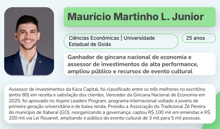 Maurício Martinho Lino Junior, estudante de Ciências Econômicas da Universidade Estadual de Goiás (UEG)