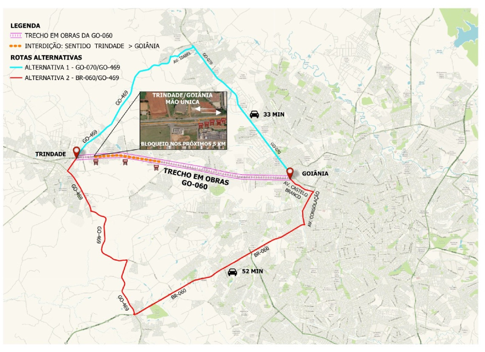 Os trabalhos começam pela pista no sentido Trindade/Goiânia e serão realizados em etapas, com interdições de até cinco quilômetros por vez