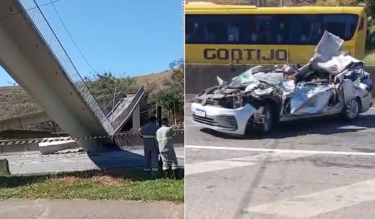 VÍDEO: câmera flagra momento em que caminhão derruba passarela e estrutura cai sobre carros em SP